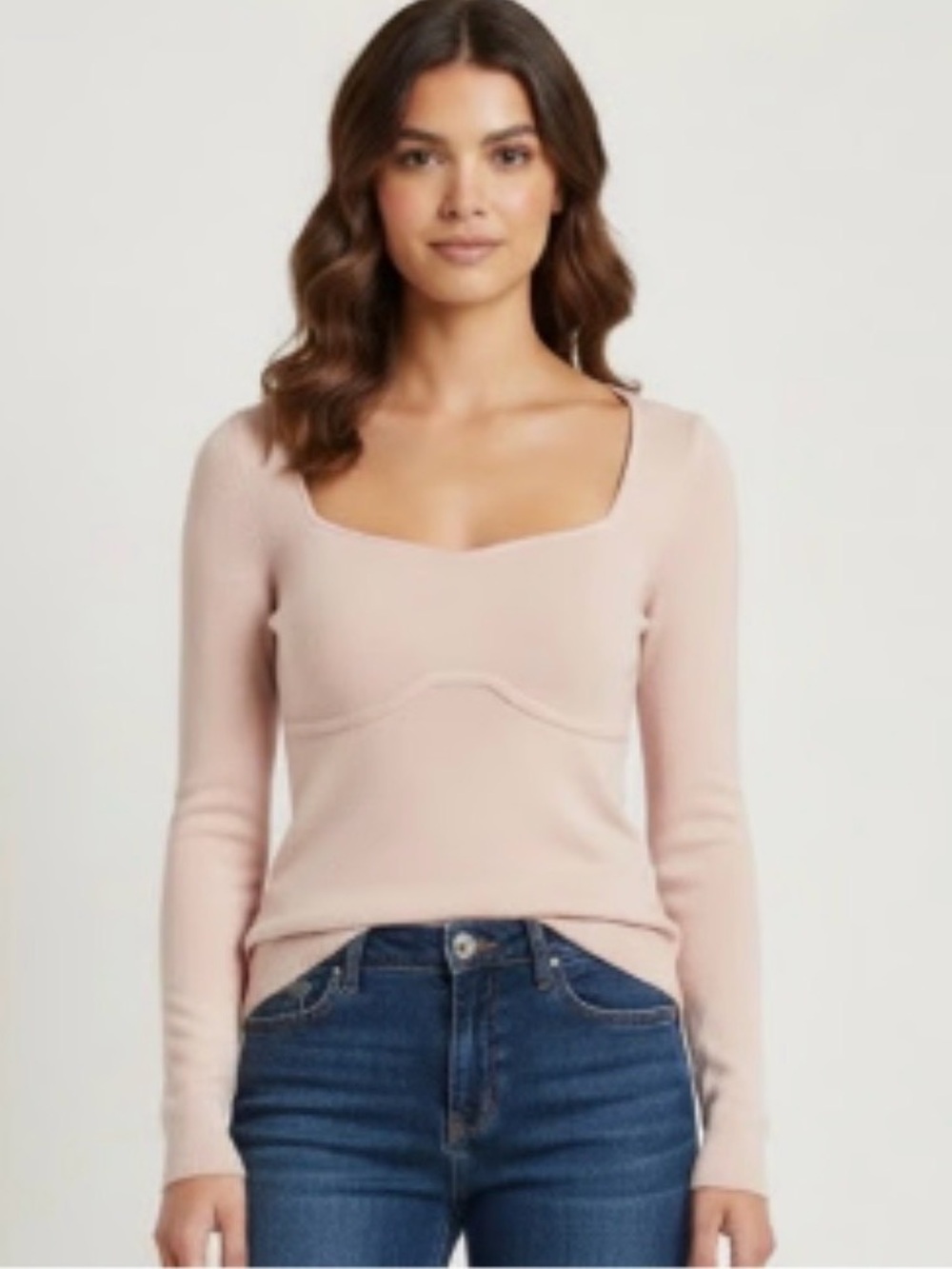 Abercrombie & Fitch Sweatheart Neck Sweater Ribbed Knit Dusty Pink Coquette